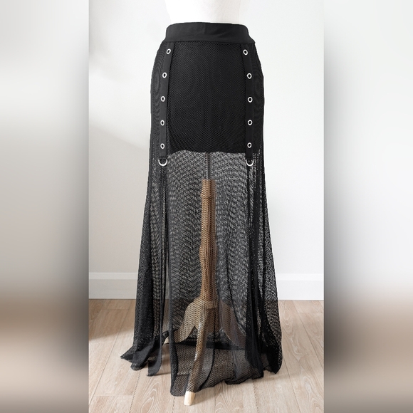 Killstar Paragon fishnet thigh-high slit maxi skirt MEDIUM - Picture 2 of 6